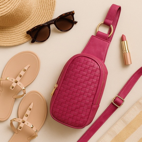 Waverly Woven Sling Bag - Fuchsia - Picture 8 of 10